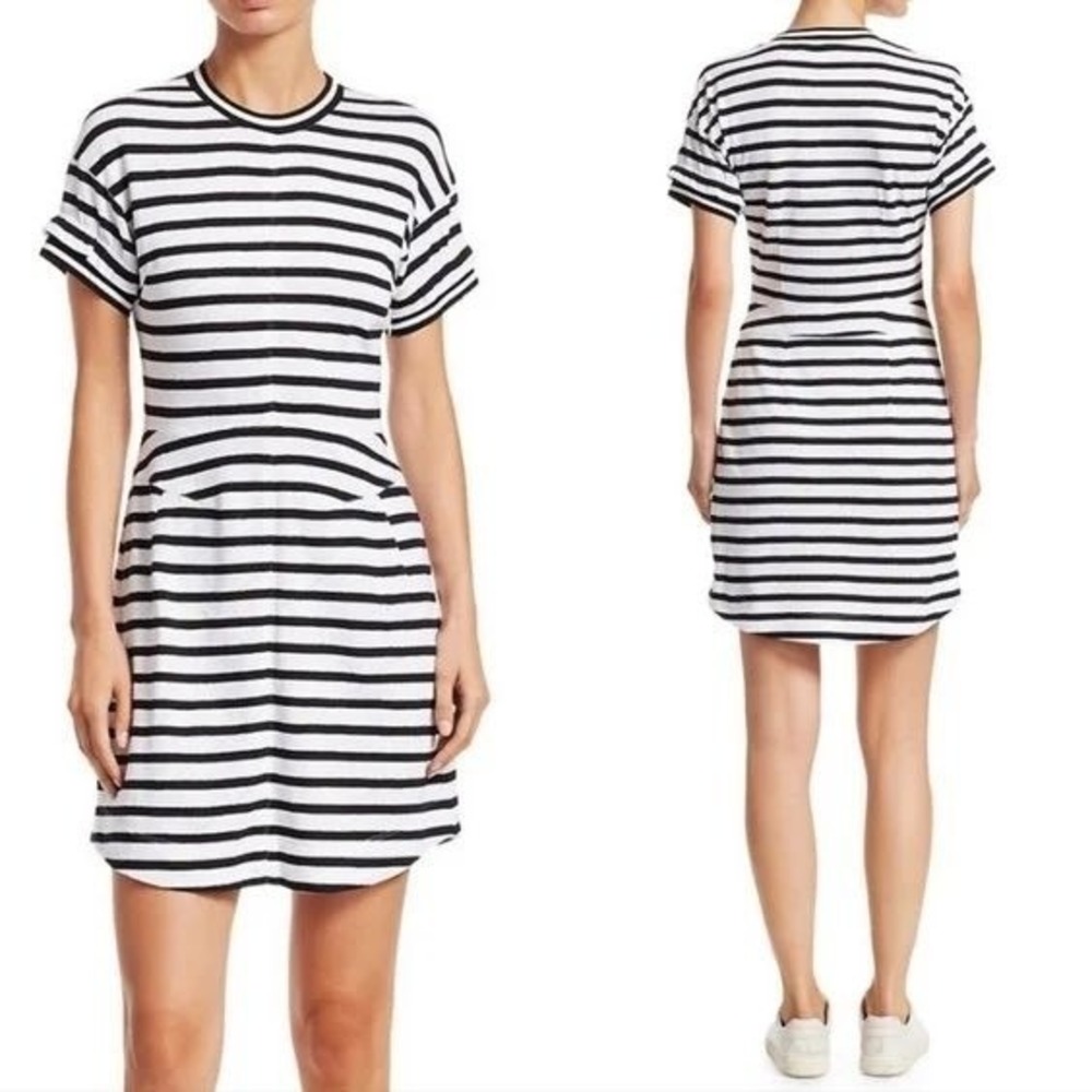 Derek Lam 10 Crosby Stripe Knit T Shirt Dress, Large Black White | Nautical